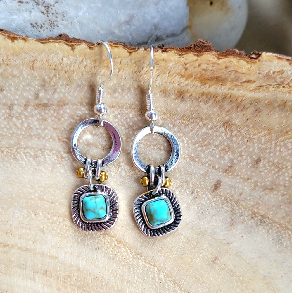 Everyday Boho Turquoise Silver Earrings - Picture 4 of 5